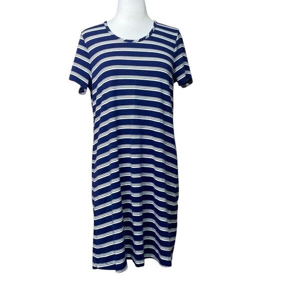 Lands' End Shirt Dress Navy and White Striped Size Medium - Picture 1 of 7